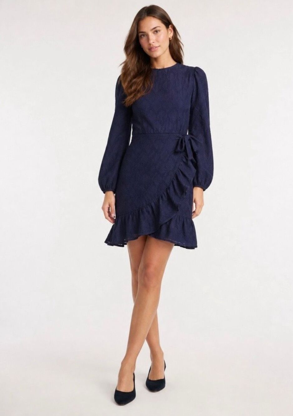 J. Crew Navy Puff Sleeve Wrap Navy Sz Medium Dress